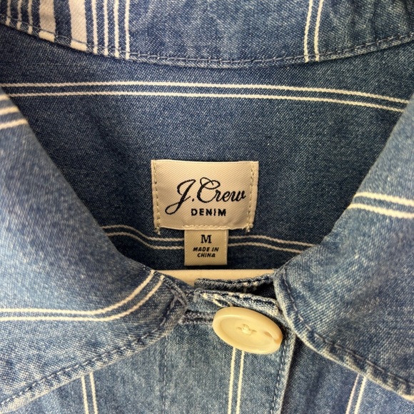 J. Crew Women’s Striped Cotton Button Front Belted Jean Jacket Size Medium - Picture 3 of 8